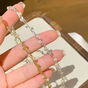 Women’s silk satin shimmering pearl necklace, collarbone chain, woven necklace