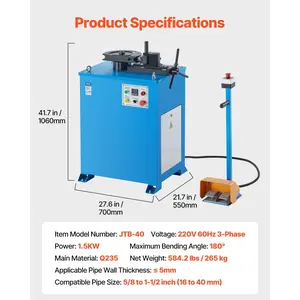 VEVOR Electric Tube Bending Machine, 1.5 KW Electric Tube Bender for 5/8 to 1-1/2 inch Pipes, Pipe Bender Machine with 5 Set Dies, Manual Auto Modes and 180 Max Bending Angle (220V 60Hz 3-Phase)