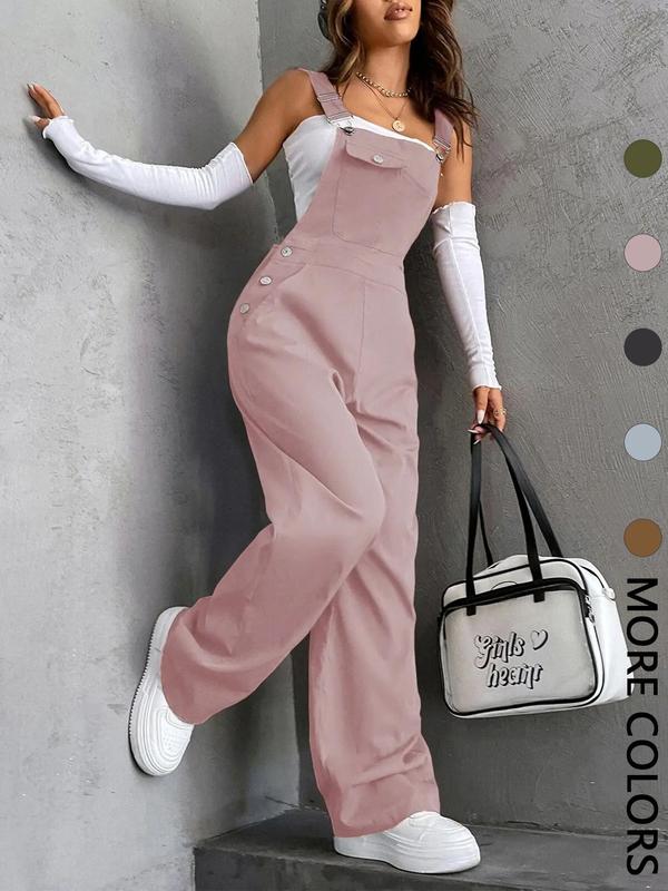 Women's Plain Pocket Overalls, Casual Comfy Overalls for Daily Wear, Ladies Clothes for All Seasons, Womenswear Women's Plain Pocket Overalls, Casual Comfy Overalls for Daily Wear, Ladies Clothes for All Seasons, Womenswear