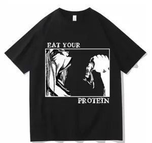 Attack On Titan T-Shirts Eat Your Protein Shirt Man Women Summer Casual O-Neck Short Sleeve Shirts