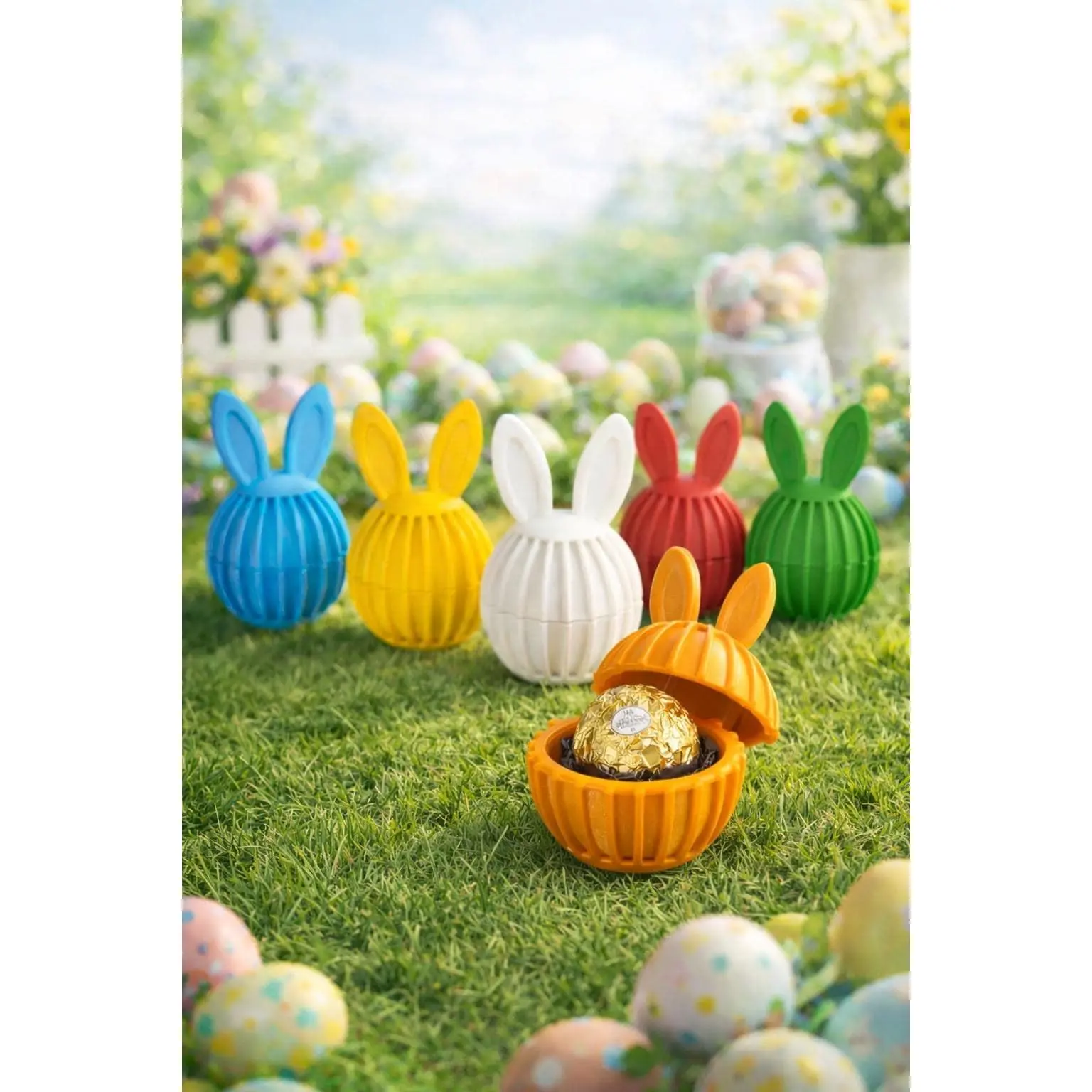 6-Pack Easter Theme Reusable Bunny Egg Candy Holder Gift Boxes - Lightweight Colorful Set Treat Containers for Kitchen Counter Organization, Pack Of 6
