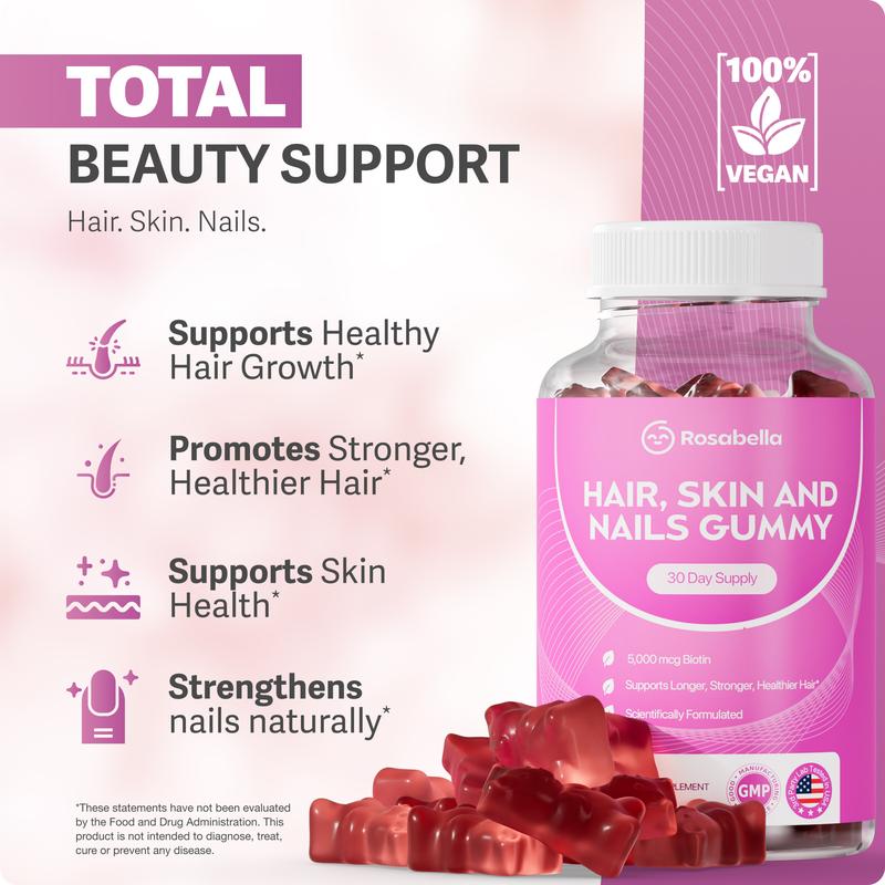 Rosabella Biotin Gummies (5000mg) for Hair, Skin & Nails Growth