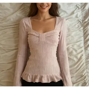 Women Y2k Fairy Grunge Babydoll Tops Long Sleeve V NeckFit Aesthetic Shirts E Girl Vintage Coquette Blouses