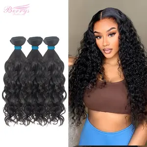 Berrys Hair Water Wave 3/4pcs 100% Unprocessed Human Hair Bundles 1b Wavy Hairpieces Easy to Dye Super Soft Natural Virgin Hair