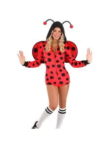Womens Ladybug Costume Set Polka Dot Animal Role Play Jumpsuit Adult Carnival Party Outfit for Halloween, Cosplay