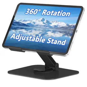 Soporte de metal para tableta, soporte ajustable de rotación de 360° compatible con tabletas de 4 a 16 pulgadas como iPad Pro Air, iPad mini, Tab S10 Ultra, negro
