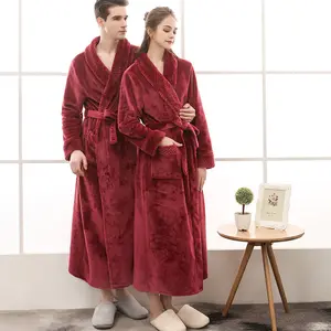 CELOT KEVER Autumn Winter Plus Size Flannel Couple Robe Men Women Bebe Velvet Spliced Thickened Lengthened Bathrobe Casual Fit Womenswear Breathable Cotton Polyester T-Shirt Tops Clothes Suits Loungewear Nightwear Soft Style