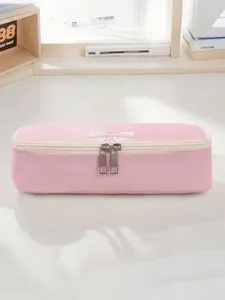 Large-capacity pencil case with bow print, durable multi-functional storage bag, portable zippered storage pouch, suitable for school, office and stationery storage