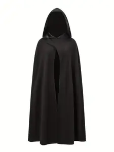 1Count thickened hooded magic cape jacket, suitable for role-playing and holiday party outfits - retro asymmetrical design, machine-washable solid color non-elastic fabric, autumn and winter clothing accessory