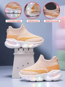 New Children's and Teenagers' Infant Casual Trainers Fashion Shockproof Wear-resistant Cool Glowing LED Light Sole Lightweight Breathable Low-top Mesh with Quick Lacing Outdoor Indoor Walking Running Learning Step Sports Leisure Running Shoes