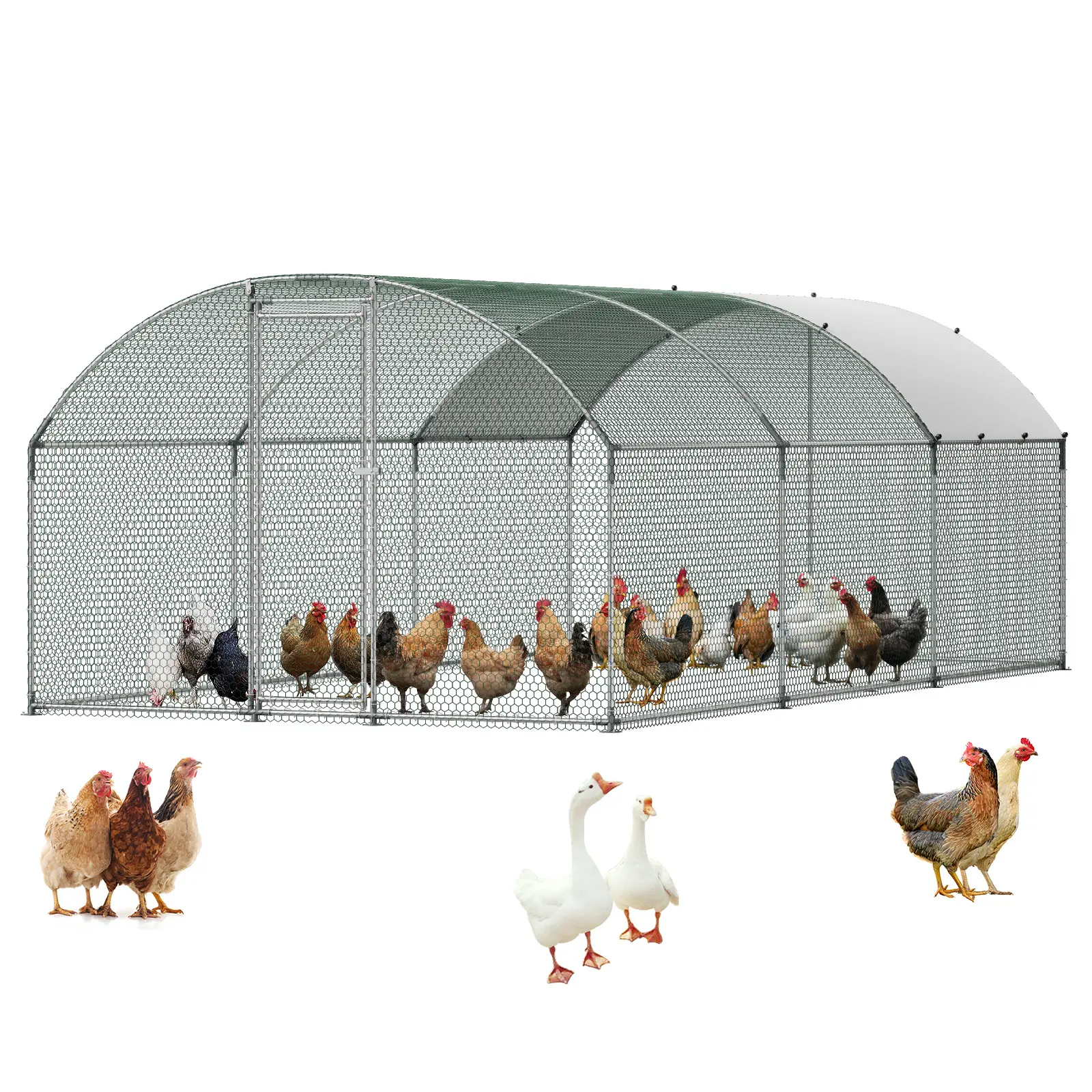 【SummerFinds】VEVOR Large Metal Chicken Coop, 9.8 x 19.7 x 6.6 ft, Walk-in Chicken Runs with Waterproof Cover, Dome Roof Hen House Enclosure with Lock, Outdoor Duck Rabbit Cage Poultry Pen for Backyard, Farm, Yard