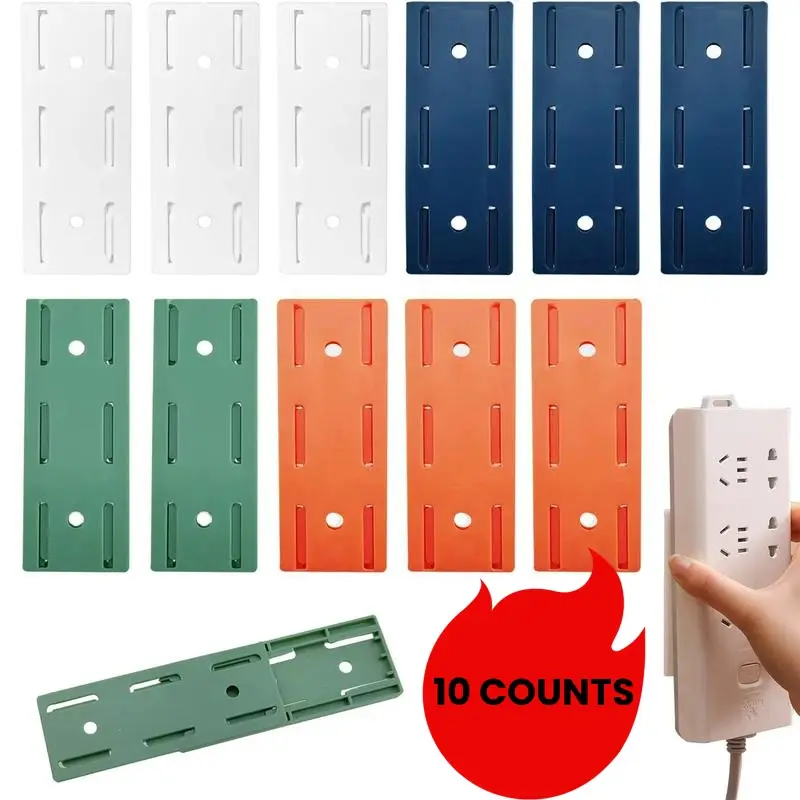 10-Pack Self-Adhesive Power Strip Holders - Punch-Free Socket Fixer for Kitchen & Office with Durable Acrylic Adhesive (Random Colors).