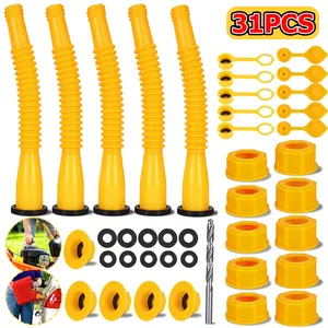 Gas Can Spout Replacement, Gas Can Nozzle, Fuel Can Spout, Upgraded (5Kit-Yellow) with Gas Can Caps, Spout Sealing Caps, Gas Can Vent Caps, Flexible Pour Nozzle Suitable for Most 1/2/5/10 Gal Oil Cans