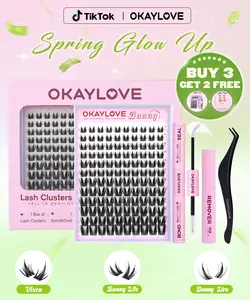 OKAYLOVE Bunny Lash CLusters Kit, Okaylovelashes Manga Lash Extension with Waterproof Long-lasting Lash Bond and Seal,Tweezers and Remover for DIY Eyelash at Home Easily, Natural Makeup Girl Gifts