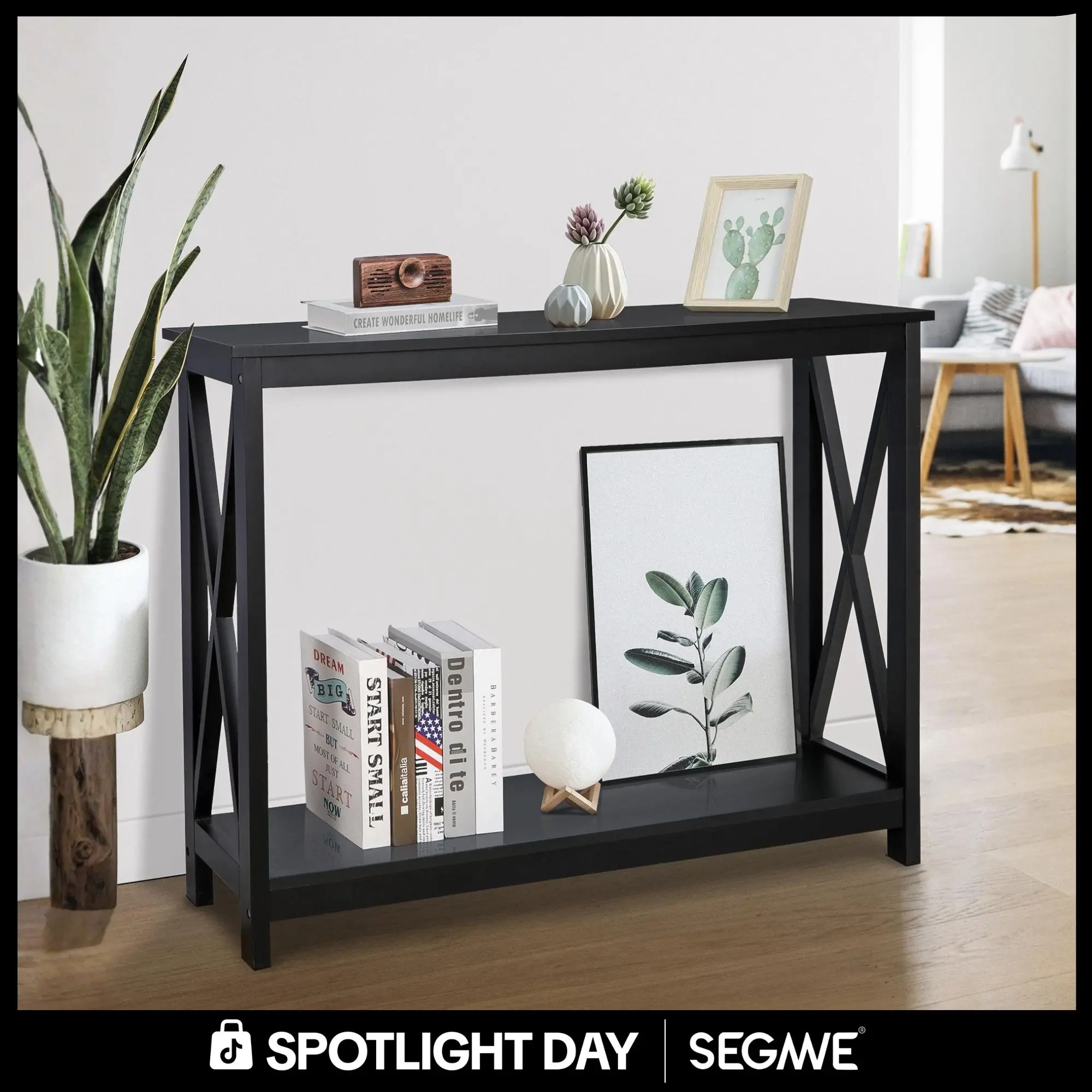 Segawe 2-Tier Sturdy Wood X-Shaped Modern Console Table - Gray Contemporary MDF Finish, Quick Setup, Hallway/Living Room Furniture, Entryway Decor Accent Table for Apartment Accessories,summerwins