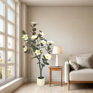 5FT Artificial Magnolia Tree Faux Flowering Tree in Pot for Indoor Outdoor Decor  Artificial Plant with Blooming Flowers and Leaves for Home Office Garden Decor Decorative Fruit Plastic Gift Traditional Entryway