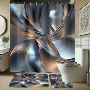 1/4 piece shower curtain set with 2D flat print abstract pattern including shower curtain and carpet, made of polyester material that can be machine washed, suitable for Christmas bathroom or shower decoration, Bathroom Decoration Accessories