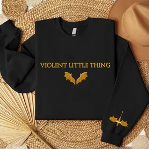 Violent Little Thing Embroidered Sweatshirt - Unisex - Fourth Wing - Basgiath War Collage Embroidered  - Dark Academia, Xaden Riorson Embroidered Sweater, Iron Flame