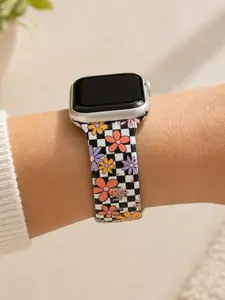 Checkered Floral Watch Band – Cute Retro Silicone Strap – Soft & Comfortable