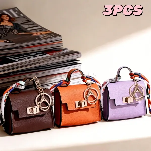 Kawaii Accessories 3-Piece Bag Charm Set, PU Leather Clip On Mini Pouches for Purse, Water Resistant Coin & Lipstick Organizer