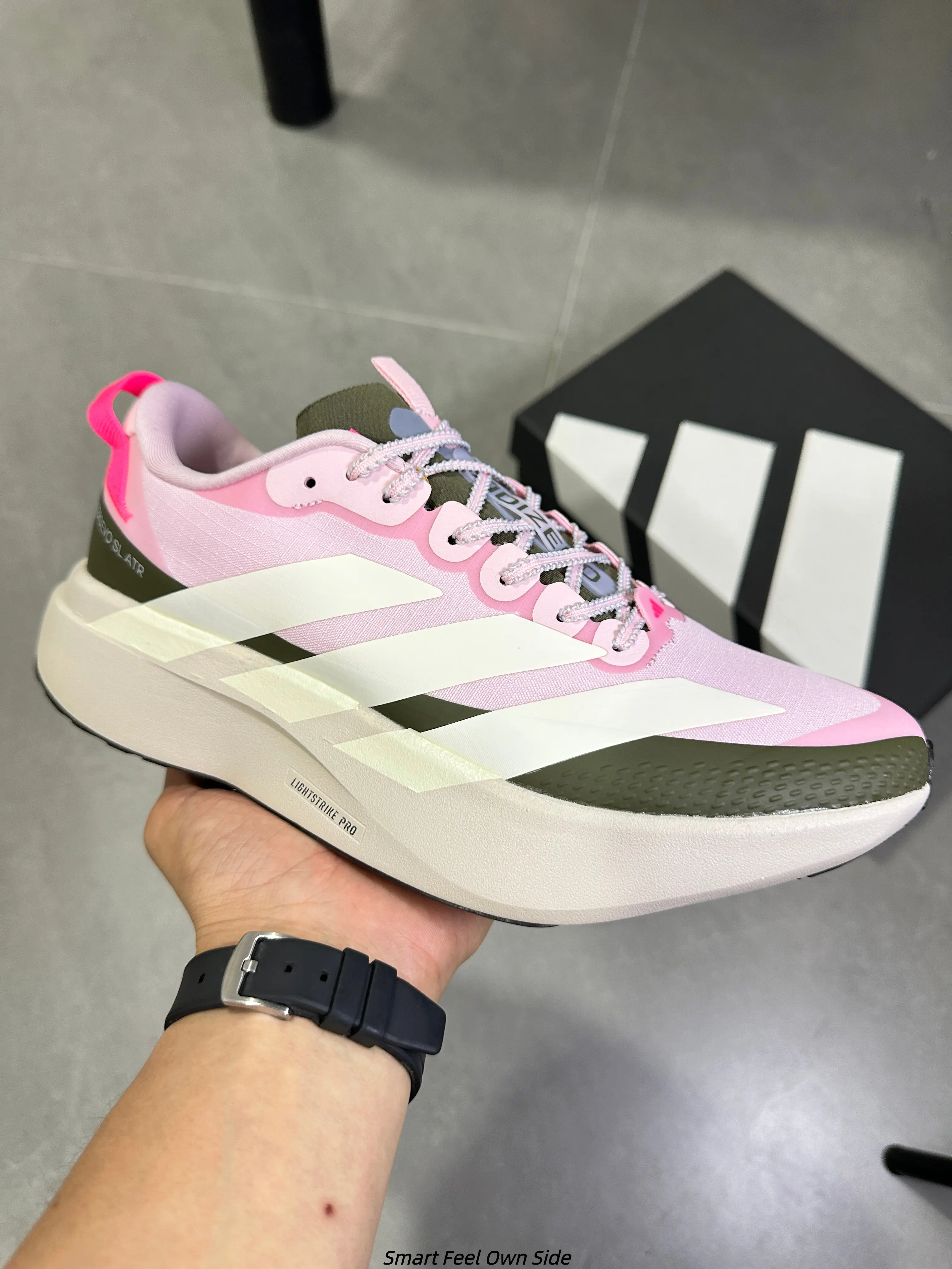 Women Pink Olive Breathable Mesh Racing Sneakers Wide White Stripe Decor Off White Shock Absorbing Midsole Lightweight Supportive Athletic Shoes for Marathon Training Road Running Daily Jogging Workout Competition