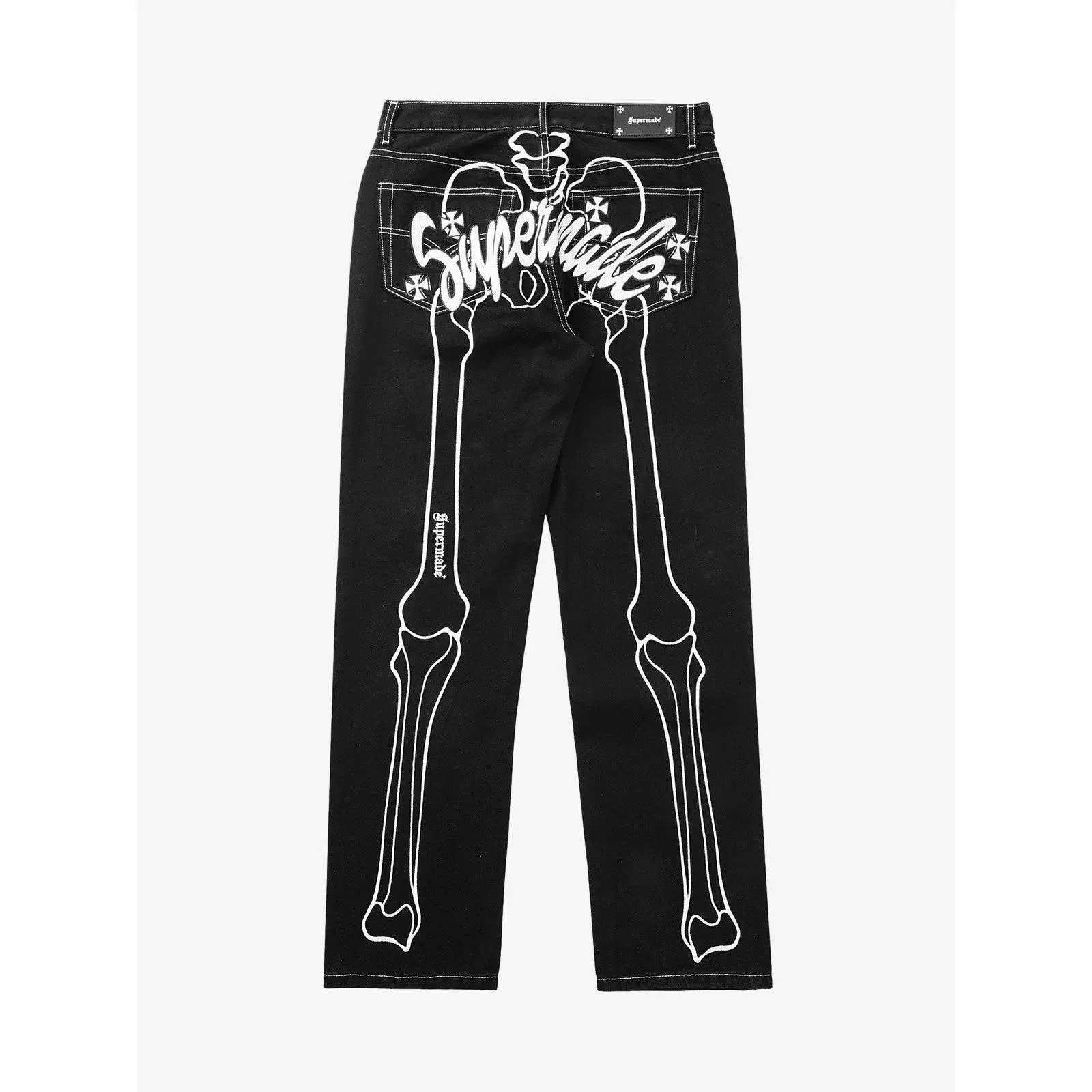 Supermade Men's Casual Skeleton Bone Graphic Denim Pants - Elastic Waistband, Ribbed Cuff Hold, Spooky Hip Hop Style for Halloween Costume Parties
