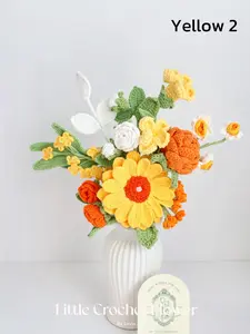 Crochet gerbera daisy bouquet hand made flower personalized gift for mother home decoration get well soon flowers house warming gift