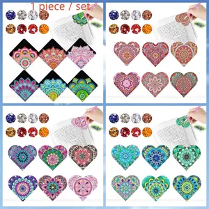 6 DIY Mandala pattern corner bookmarks, water diamond book notes, diamond painting bookmarks set, special-shaped diamond art, corner bookmarks suitable for reading enthusiasts, size 10cm*10cm/3.94inch*3.94inch