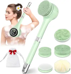 Electric Body Brush Back Scrubber for Shower - Waterproof Long-Handle Rechargeable Power Auto Scrubber with 5 Heads, 3 Speeds for Deep Cleansing, Exfoliating, Massage
