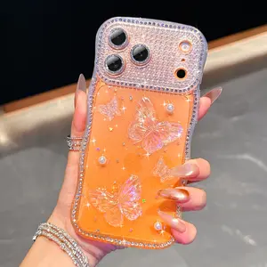 Transparent Butterfly Aesthetic Phone Case, Wave Design Glitter Cover, Fits iPhone 17/16/15/14/13 Pro Max Plus, Protective Transparent Shell Casing