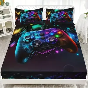 3-Piece Graffiti Game Controller Bedding Set, Includes 1 Duvet Cover + 2 Pillowcases, Party Theme, Soft Breathable Mattress Protector