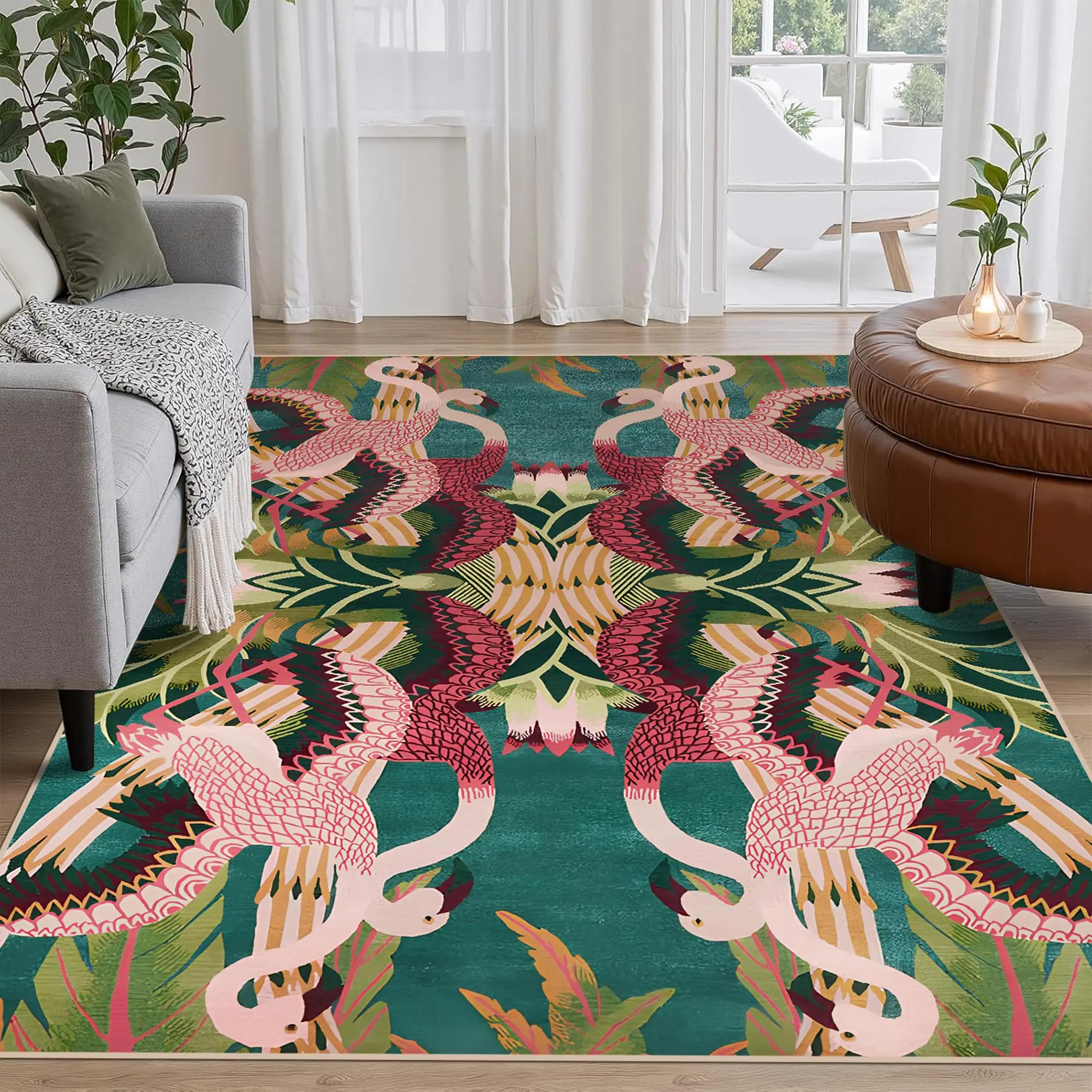 Vintage Flamingo Pattern Area Rug, 1 Count Non-slip Soft Floor Mat