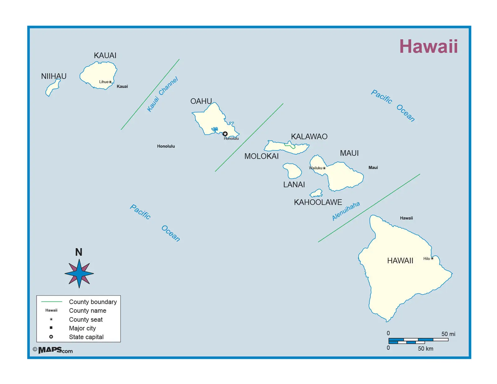Hawaii County Outline Wall Map
