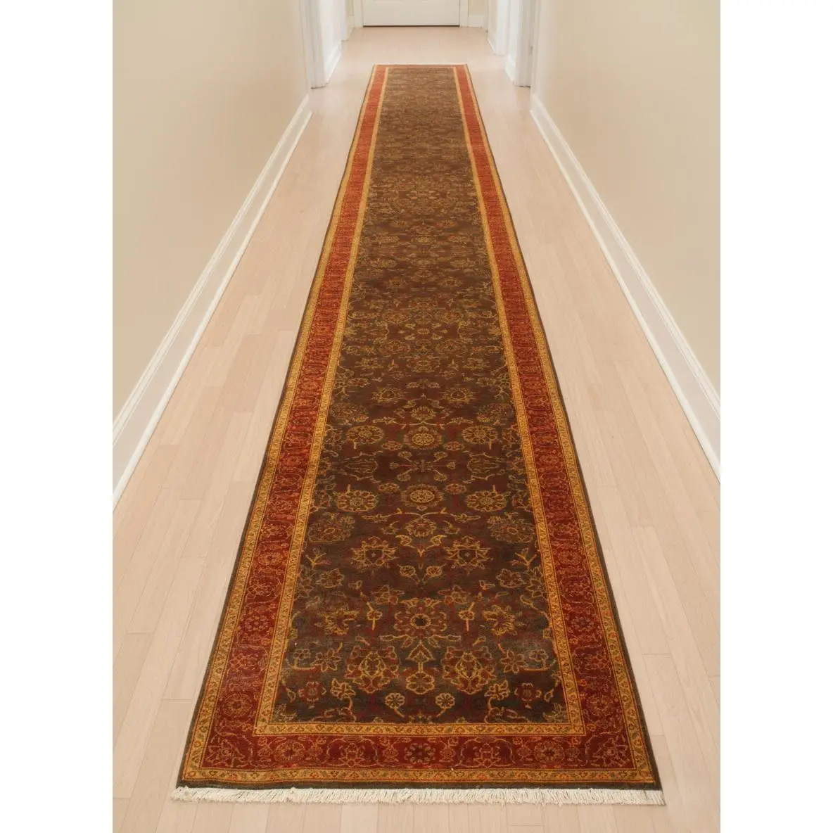 22 ft Extra Long Persian Style Oriental Carpet for Stairs & Hallways - Rust Brown Traditional Rug