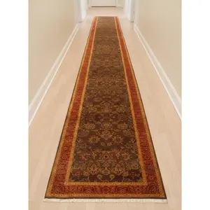 22 ft Extra Long Persian Style Oriental Carpet for Stairs & Hallways - Rust Brown Traditional Rug