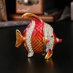 Luxurious Zinc Alloy Butterfly Fish Jewelry Box, Dustproof Storage Box, High-End Enamel Rhinestone Craft, Elevate Your Vanity, Perfect Gift for Fish Lovers & Coastal Home Decor