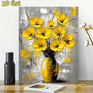 1 Piece Canvas Mural Abstract Yellow Flower Vase Decorative Painting-Waterproof Wooden Frame Suitable for Home Decoration, Wedding, Anniversary, Bachelor Party, Graduation Ceremony-16 "X 24" Hemmed Canvas