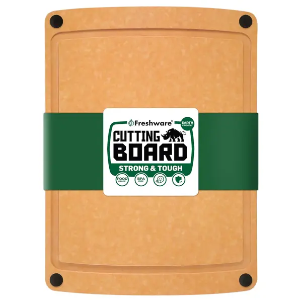 FRESHWARE 15x11.25-in Rectangle Wooden Cutting Board, Durable Non-Toxic Rectangle Chopping Board, Non-Porous, Silicone-Free, BPA-Free, Juice Groove, Knife-Friendly, Dishwasher-Safe Medium Kitchen Essential, Wooden Cutting Boards, Durable Chopping Board