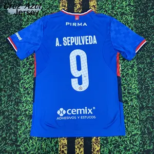 2526 Mexico League  Cruz Azul Home Blue A.Sepulveda 9 Short Sleeve Top Football Jerseys LIGAMX Fan Edition