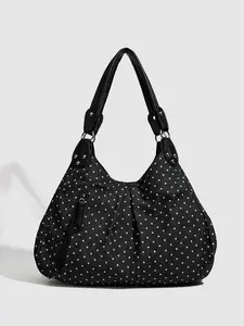 Retro light luxury texture polka dot handbag, rivet decoration, multi compartment zipper pockets, reasonable separation, large capacity simple casual shoulder bag, Zipper Crossbody Tote, Casual Crossbody Bags