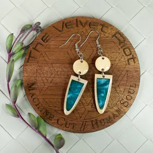 Teal Acrylic Wood Earrings – Birch or Sapele Drop Dangles
