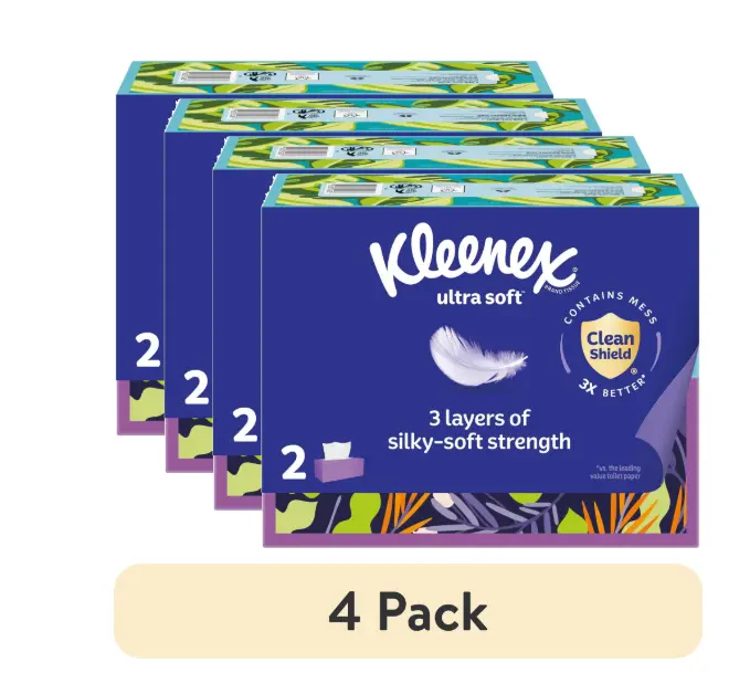 (4 pack) Kleenex Ultra Soft 3-Ply Flat Box Facial Tissues, 2 Pack (240 Total Tissues)