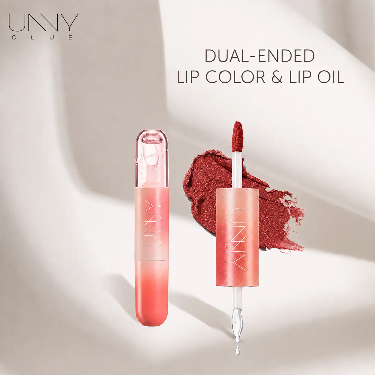 2 in 1 Dual-Ended Lip Mud and Clear Lip Oil, Velvet Nude Lip Color with Mirror-Like Glassy Shine, Non-Sticky Plump-Looking Finish, Transfer-Resistant Lip Makeup for Daily Wear and Travel
