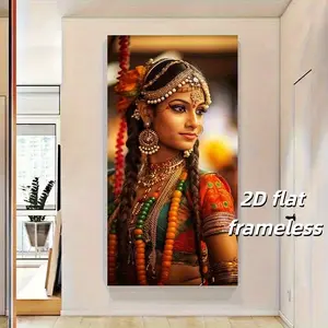 1 vibrant canvas art poster of traditional Indian women's clothing, 2D flat printed frameless artwork for living room and bedroom decoration