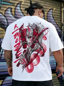 Unisex White Japanese Hannya Geisha Snake & Katana Print Oversized T-Shirt | Ukiyo-e Style Streetwear Top