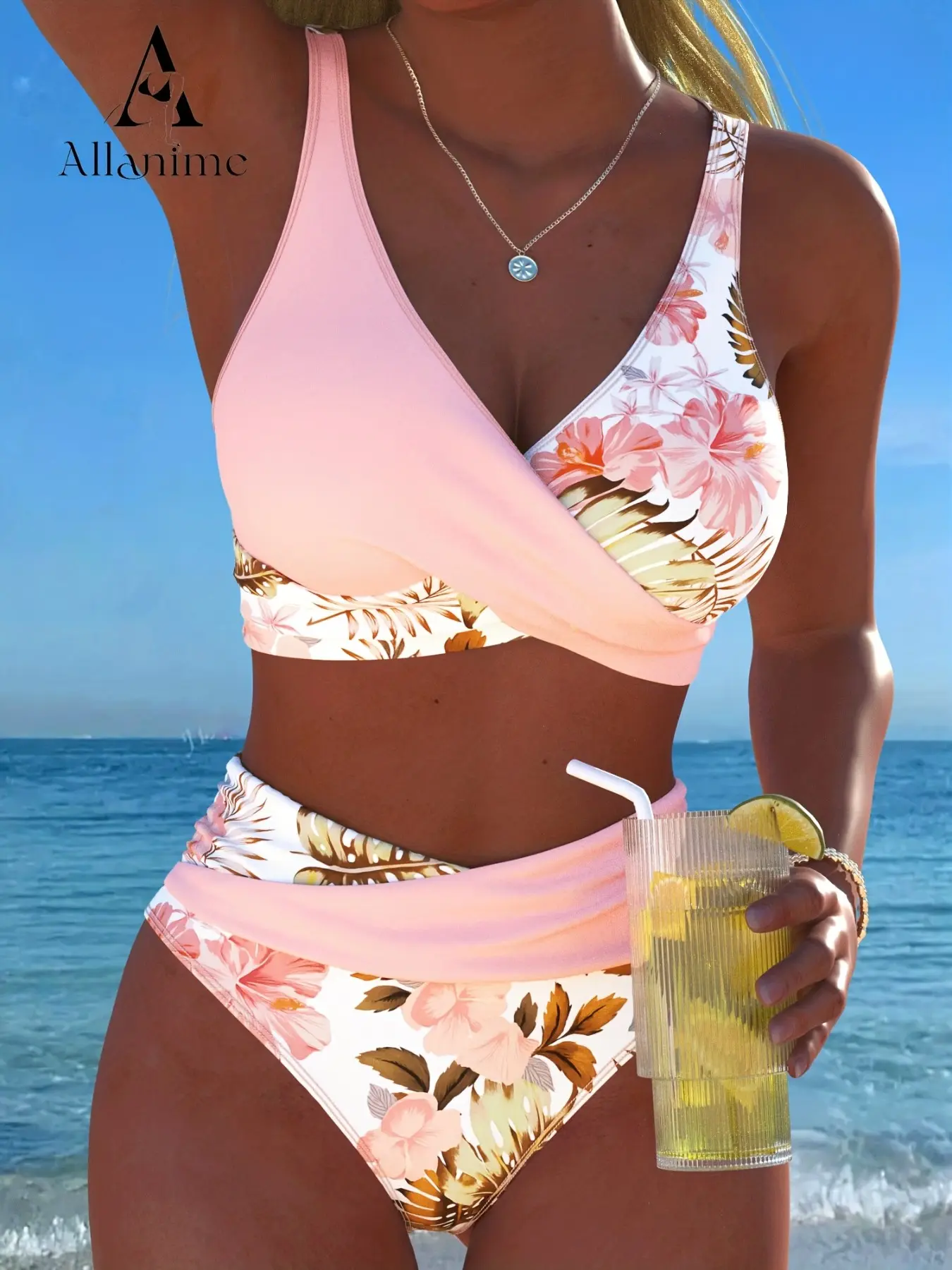 Women's New Cross Front Floral Print Two-Piece Bikini Set for Beach, Pool and Party, Beach Bathing Suit, Floral Print Bikinis