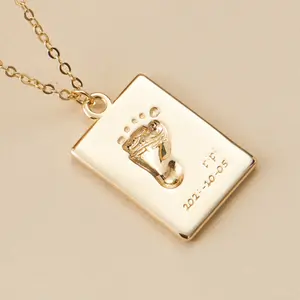 Engraved Baby Actual Footprint necklace With Name, Birthdate, Birthstone, and your wishes , New Mom Gift, New Born Gift, Newborn Baby Footprint, Memorial Footprint, Necklace