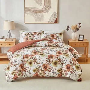 Washable floral print duvet cover set (2/3 counts) - no filling, soft, comfortable, and breathable polyester material. A must-have for romantic autumn pastoral bedroom decor. Available in 9 sizes. pillowcase set, gift, Suitable for all seasons.