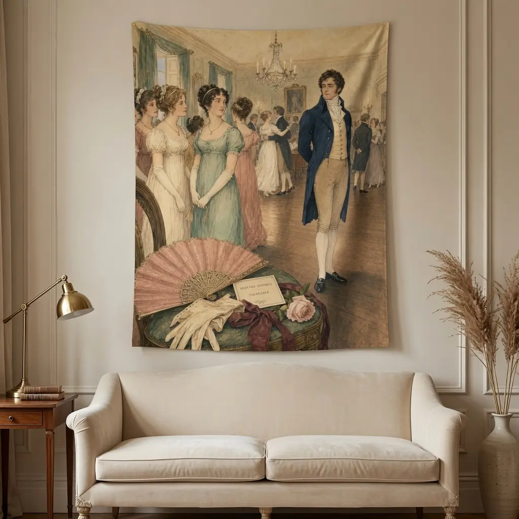 Pride and Prejudice Meryton Assembly Tapestry, Jane Austen Regency Ballroom Wall Decor, Romantic Literary Bedroom Hanging