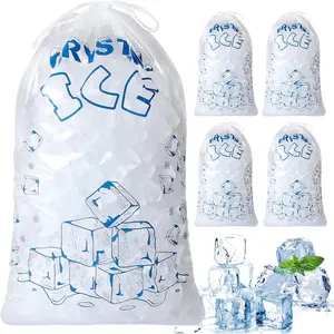Ice Bags 8 lb with Drawstring, 50 Count Ice Bag for Ice Machine, Heavy-Duty Reusable Ice Cube Bags, Portable Storage and Freezer Keeper